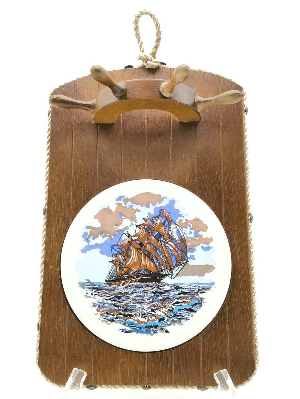 Nautical Vintage Sailing Ship Wall Rack With 4 Hooks